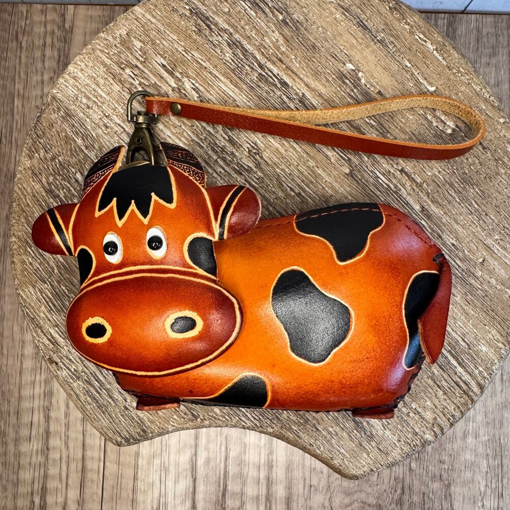 Genuine Leather Brown Cow Wristlet Wallet Leather Coin Purse 5 x 3 inches